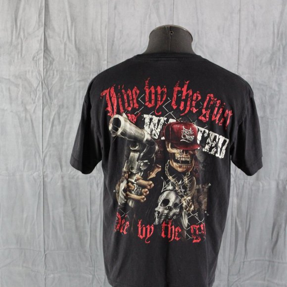 Retro Graphic T-shirt - Live by Gun Die by Gun Rock Chang - Men's Large - Picture 10 of 12